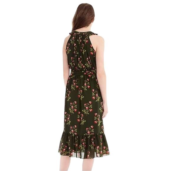 Point Sur High-Neck Ruffle Floral Midi Dress Dark Floral Ruffled Romantic Sz 16 - Picture 5 of 14